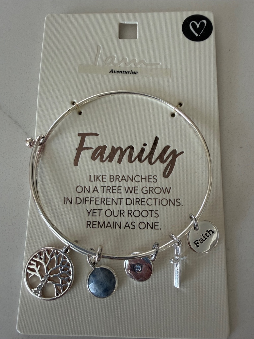 Charm Bangle Bracelet in Silver with Tree & Faith Charms